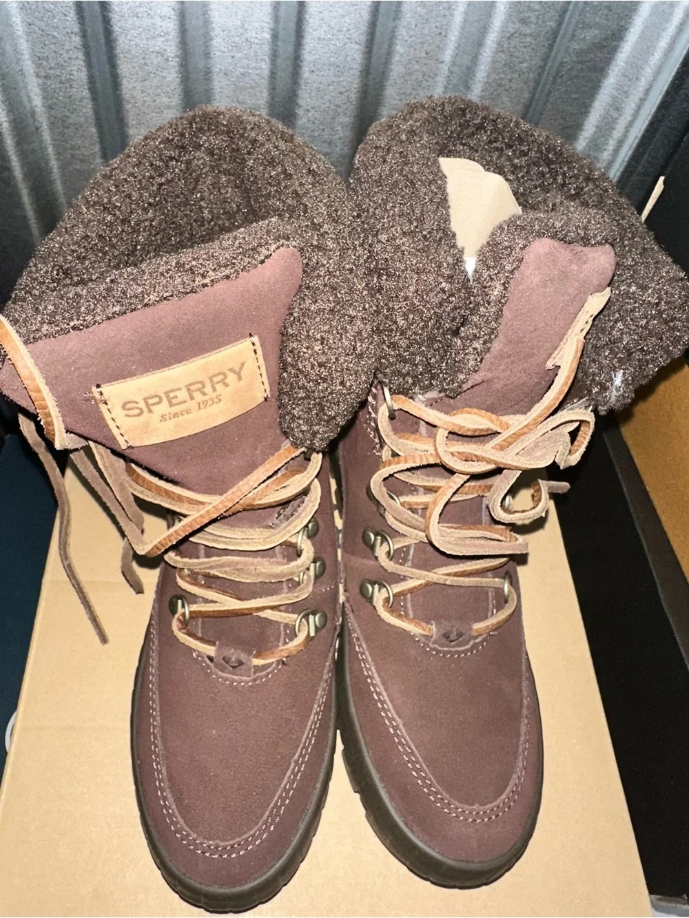 SPERRY Torrent Winter Women’s Brown Leather Lined Snow Boots Lace-Up Size 5.5W